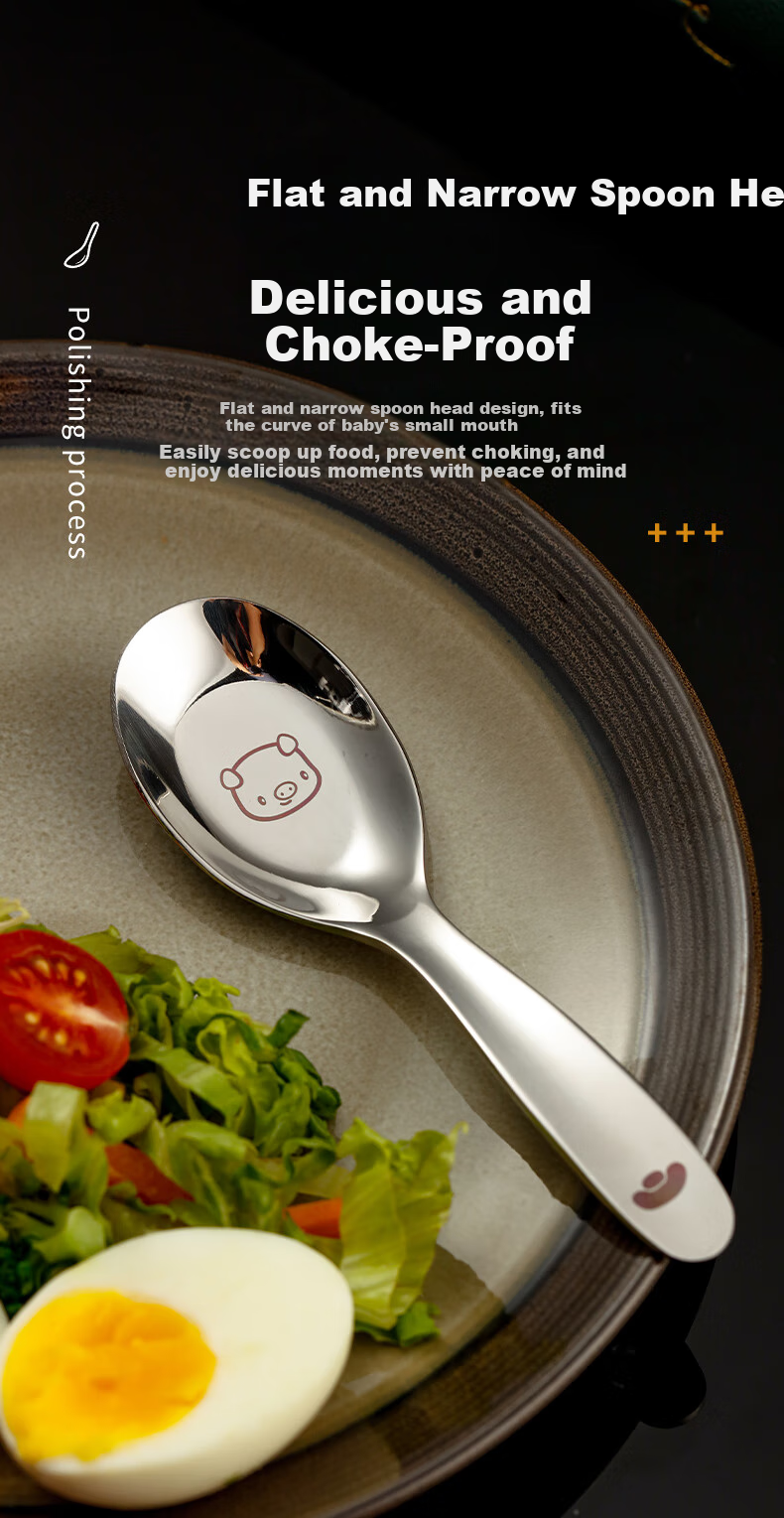 Guangyi 316L Stainless Steel Spoon Children's Fork Spoon Cartoon Spoon Baby Feeding Spoon Training Spoon Baby Tableware GY1279 5
