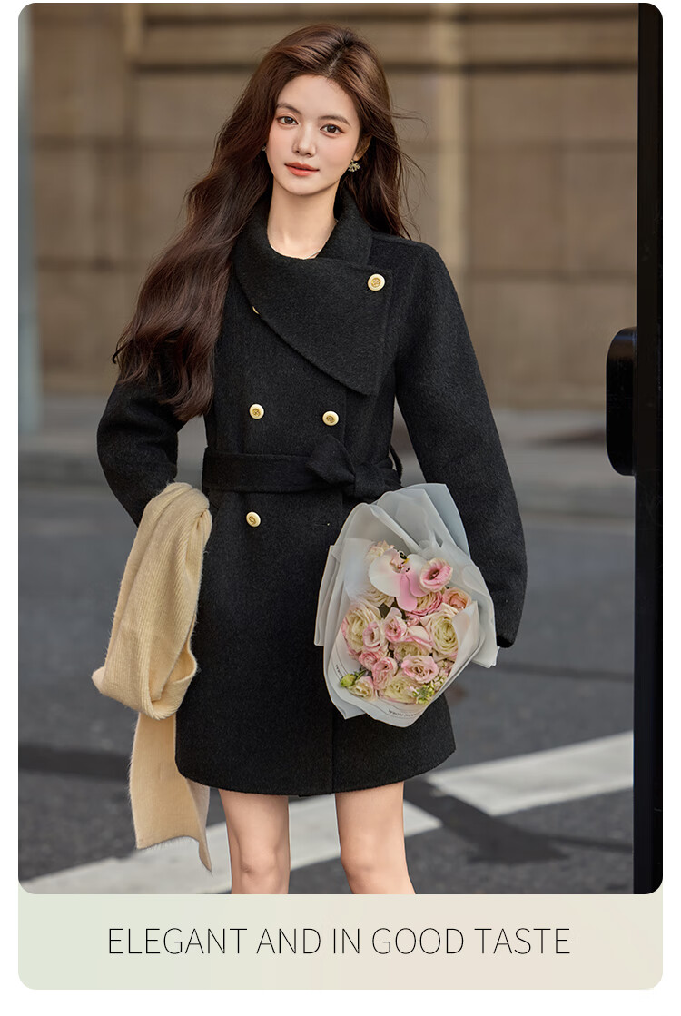 Bailuyu Qianjinfeng Wool Blend Double-Sided Woolen Coat 25 Winter New Year Red Mid-Length Elegant Women's Coat Red M 13