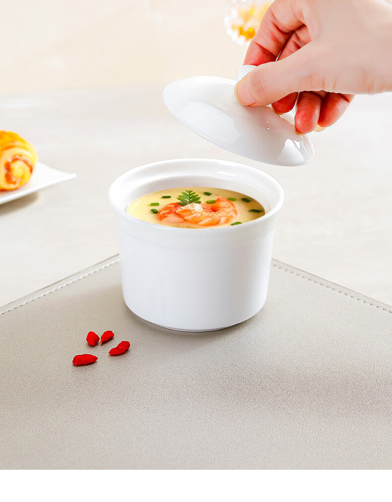 Sky Top Ceramic Bowl with Lid Stew Pot Bone China Double Boiler Soup Bowl Steamed Egg Custard Bird's Nest Bowl Household Single Serving Pure White 250ml 18