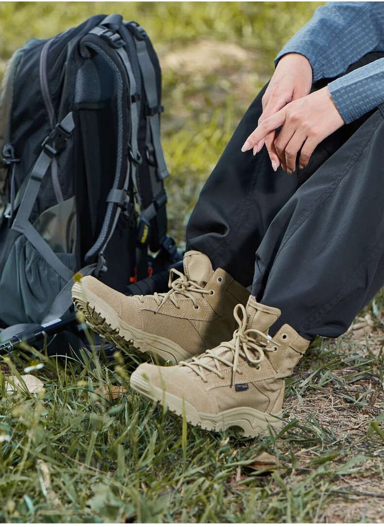 Free Soldier Mid-Top Hiking Boots for Men And Women, Outdoor Trekking Shoes, Non-Slip Wear-Resistant Desert Sandproof Breathable Training Boots, Sand Color, Size 44 21