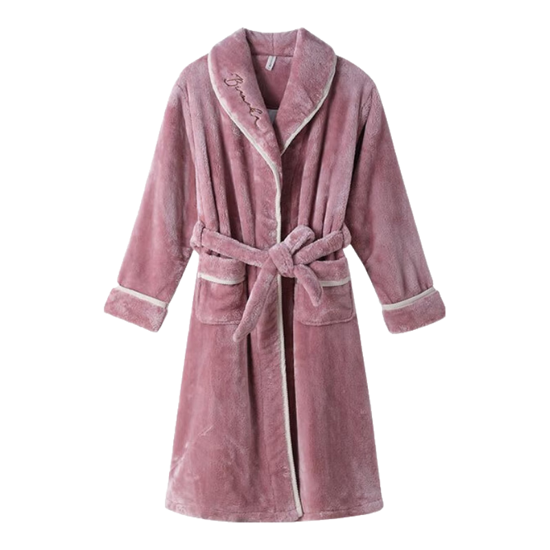 FENTENG Autumn Winter New Thickened Flannel Couple's Long Coral Fleece Bathrobe Men's Pajamas Homewear