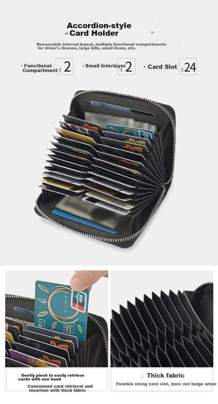 MEXICAN Genuine Top-Grain Leather Card Holder for Men, Large Capacity Card Case with Multiple Slots, Accordion Wallet for Business Cards And ID Documents, Black 5