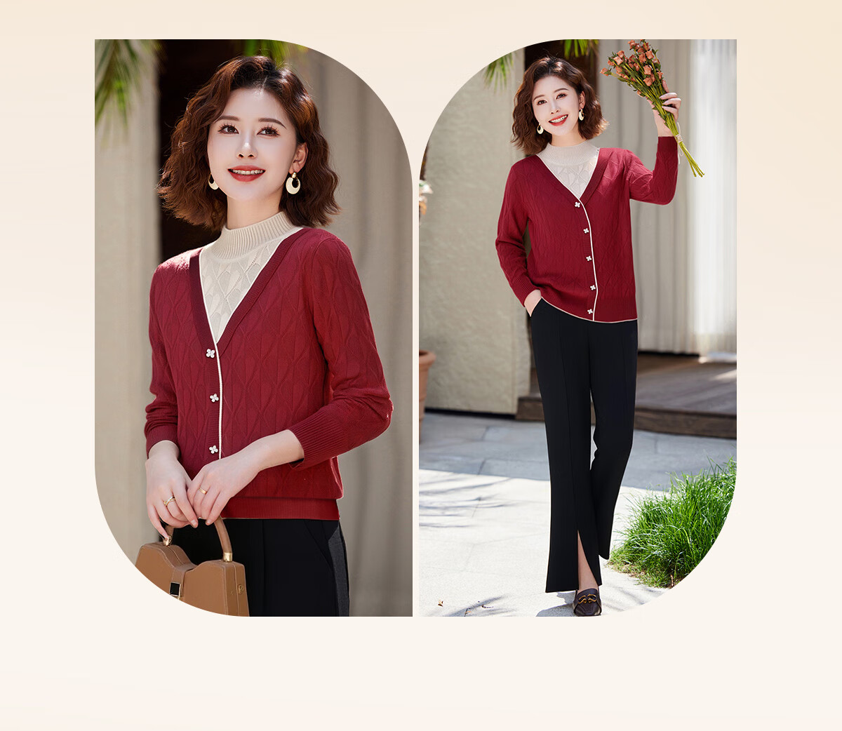 Yuzhaolin Mom Elegant Two-Piece Knit Sweater 2025 Autumn Winter Middle-Aged Women's Base Shirt Y53Z143 2