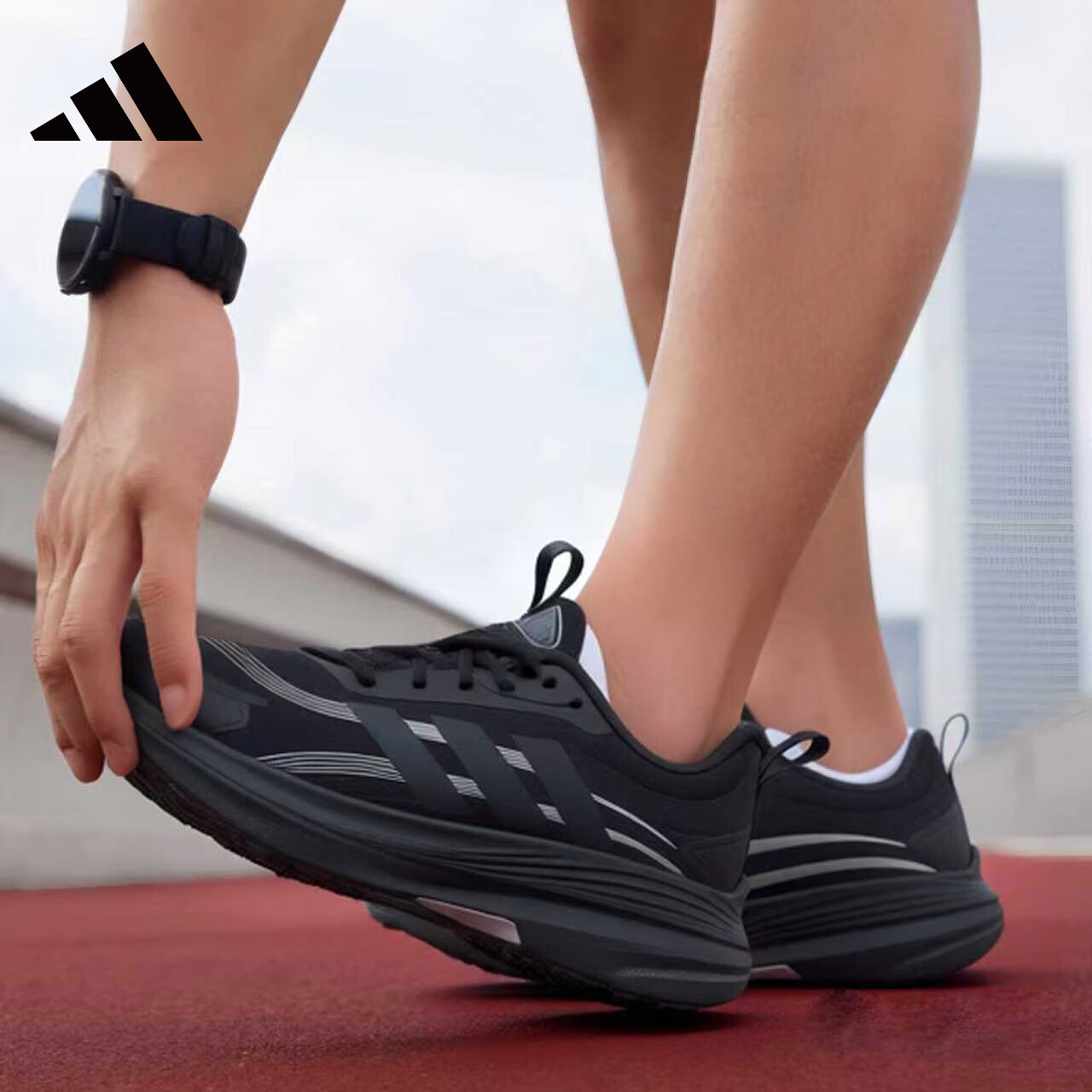Adidas Men's Running Shoes Cushioning Breathable Marathon Sports Shoes Size 45 Black/Carbon Black