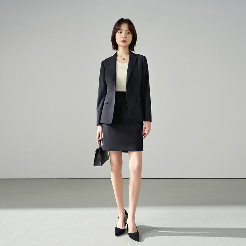 Miss Bird Navy Blue Interview Suit Skirt Set Women's Early Autumn Teacher Qualification Professional Waist-Cinched Blazer