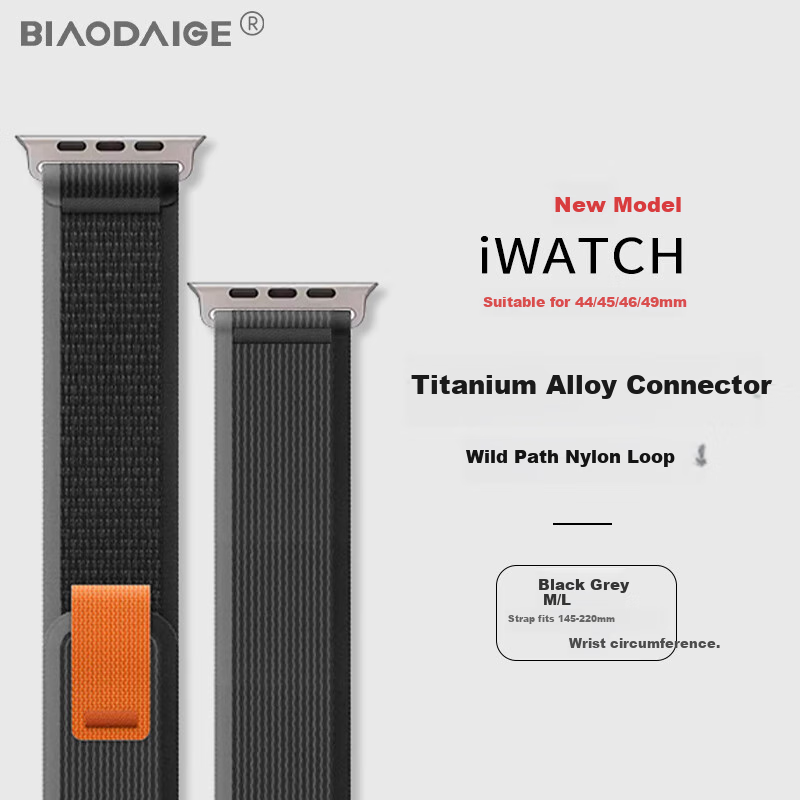 Ремешок Biaodaige для Apple Watch Series 10, нейлоновый, серый, 44/45/46/49 мм