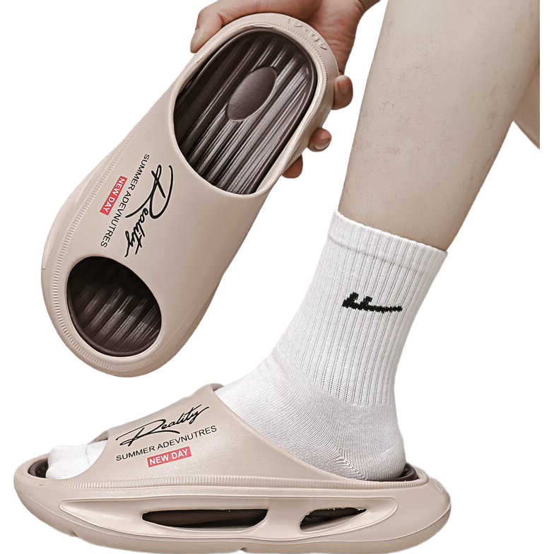 Huamei Jianbu Men's Fashion Sports Slippers Soft Sole Non-Slip Durable Thick Sole Outdoor Wear HM28861 Khaki Brown Size 42-43