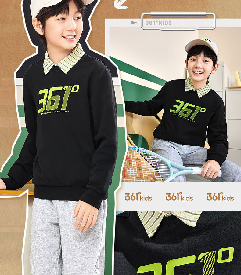 361° Children's Clothing, Kids' Sweatshirt, Autumn 2025, Boys And Girls School Versatile Loose-Fitting Sports Round Neck Sweatshirt, Purple, Size 120 3