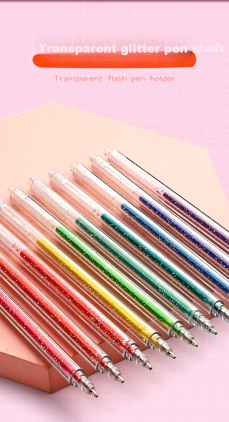 Shuxing 12-Color Retractable Gel Pens Flashing Glitter Gel Pens Luminous Liquid Sand for Kids Students Journal Pearl Outline Shiny Small Colored Highlighters 8