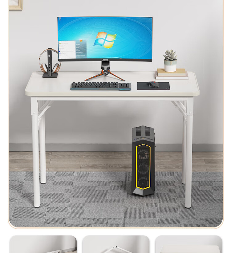 Anerya No-Installation Computer Desk Foldable Gaming Desk Study Office Desk Bedside Writing Desk 80cm 4