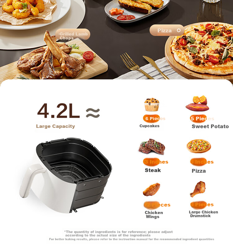 SUPOR Air Fryer with No-Flip Function, Home Automatic Multi-Function Steaming, Baking And Frying All-In Machine with Metal Interior, No Need to Flip Food, Steam Tenderizing And Deep-Frying, KJ42D801 8