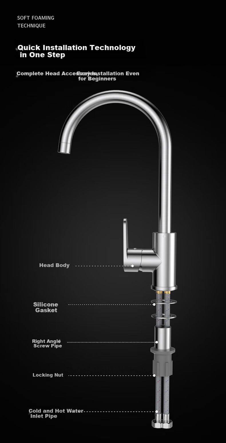 MICOE Kitchen Faucet Series, Pull-Out Type, 304 Stainless Steel, Waterfall Cold And Hot, 360° Rotating, Sink Tap for Vegetable Washing 24
