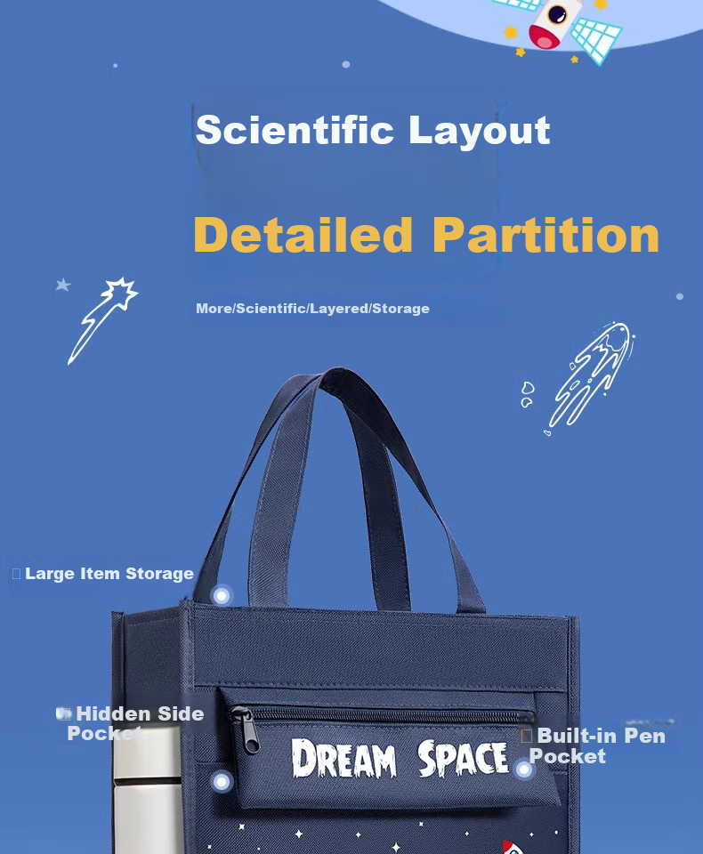 Sijinianhua Tutoring Bag, Handbag, Book Bag for Primary School Students, Canvas Art Bag, Storage Bag [Upgraded Version/Five-Layer Extra Large And Thick] Astronaut 5