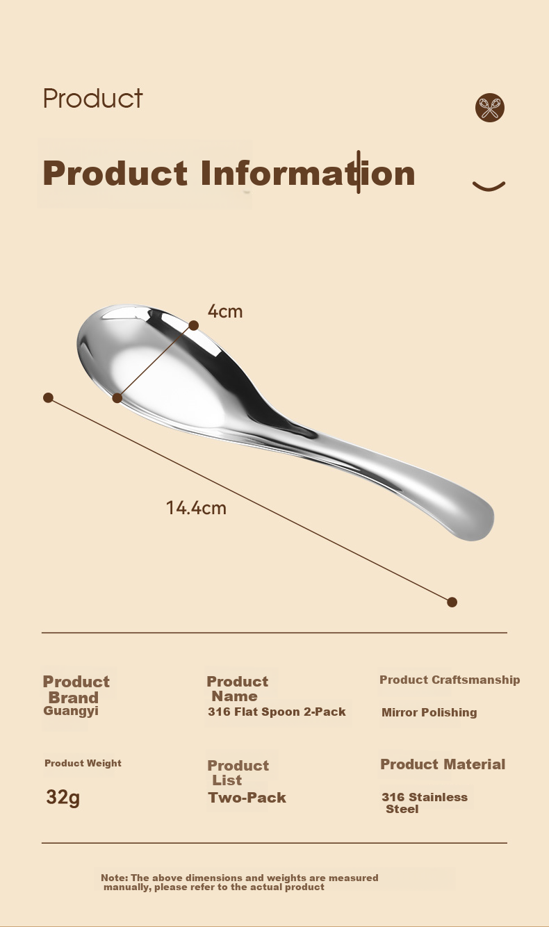 Guangyi 316L Stainless Steel Soup Spoon Thickened Large Flat Bottom Long Spoon Children's Tableware Panda GY1561 12