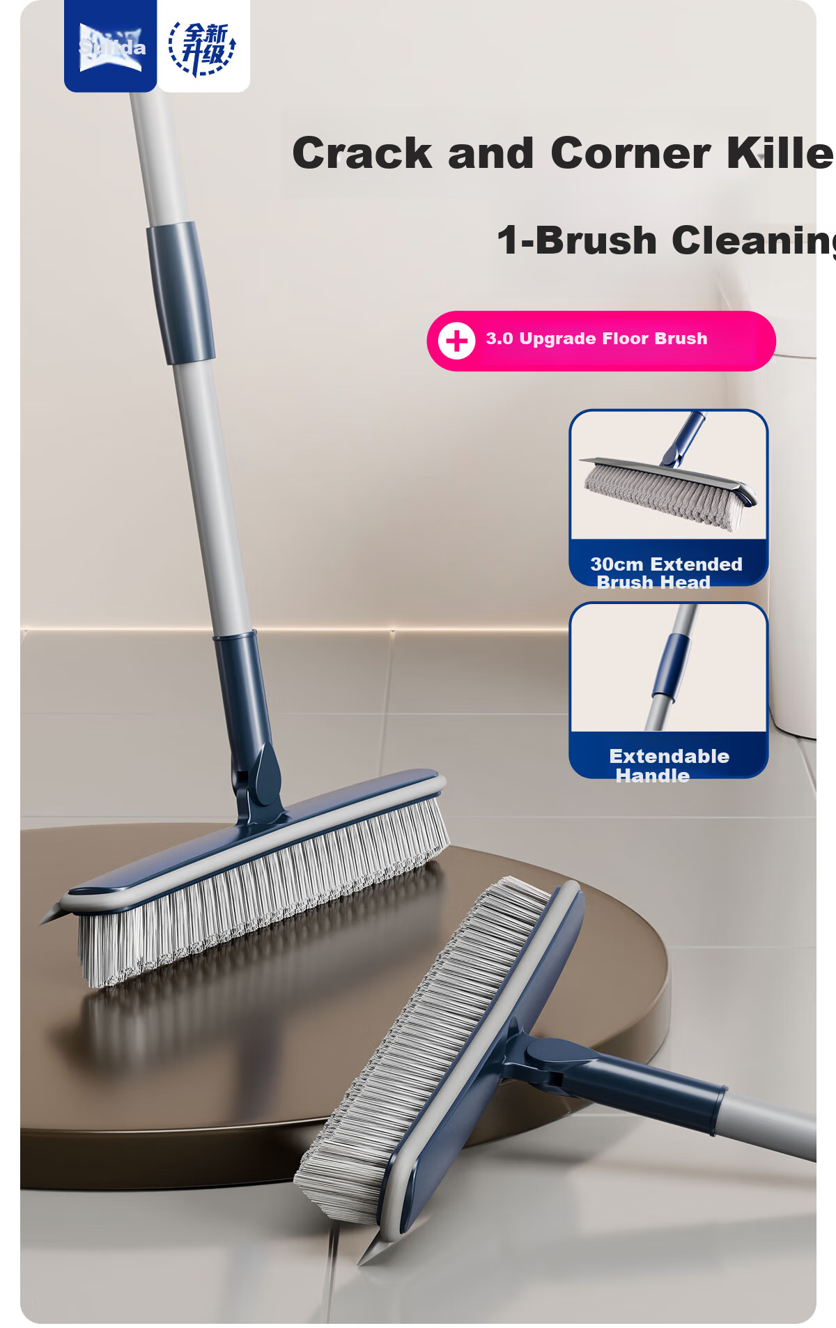 Sulida Multi-Purpose Cleaning Brush for Bathroom, Toilet, Floor, Gaps, Tiles And Walls - No Dead Angles, Cleaning Tool 3