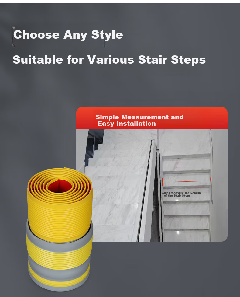 Mileqi Kindergarten School Stair Anti-Slip Warning Strip, Durable Wear-Resistant with Built-In Adhesive, Hallway Corridor Hotel Stair Bathroom Public Restroom Anti-Slip Strip PVC Wear-Resistant 8
