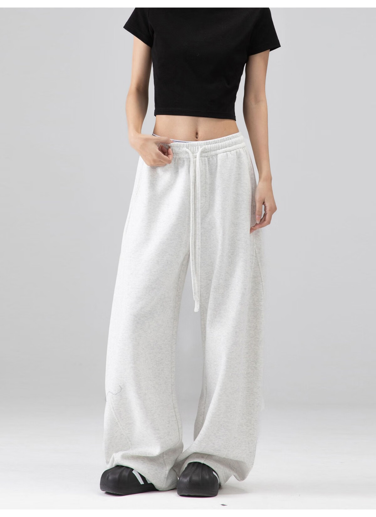 ICH MODE Women's American Style Sweatpants Sports Pants Spring Autumn New Loose Wide-Leg Casual Pants Curved Cut Navy Blue L 5