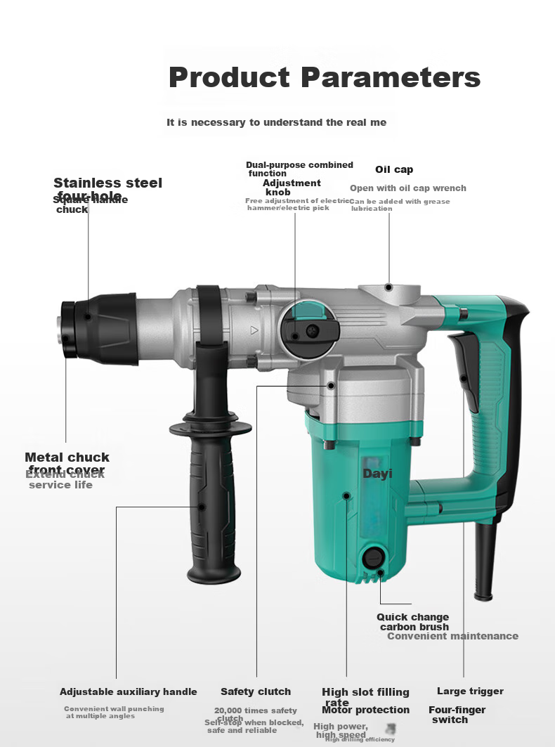 Dayi Electric Hammer, Impact Drill, Concrete Chisel, And Electric Drill Three-In 1050W Power Tool, 6631 Electric Hammer 12