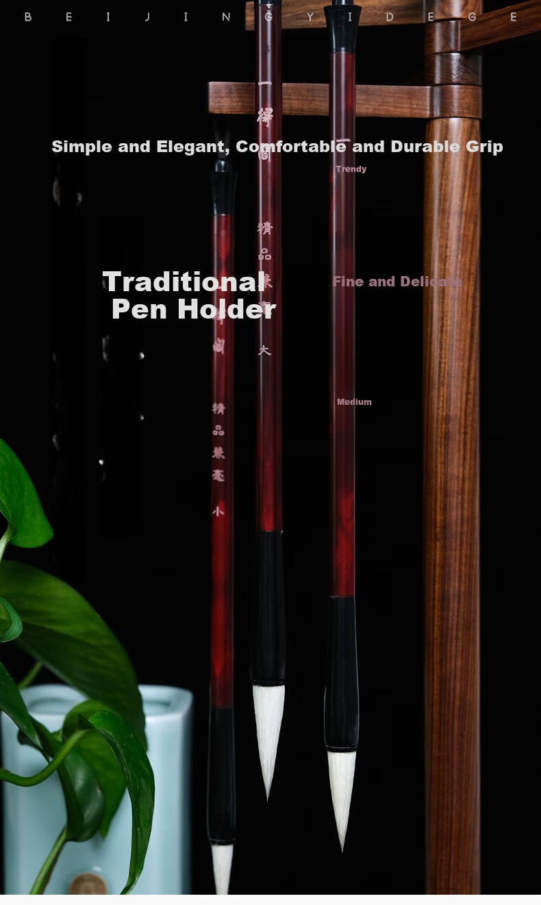 [Lowest Price Online] Yidege Calligraphy Brush Set with Mixed Goat Hair for Chinese Painting, Large/Medium/Small Regular Script, Cursive Script, Clerical Script, Seal Script, Brush Pen, Four Treasures of The Study, Beginner's Set with Three Mixed Goat Hair Brushes 3