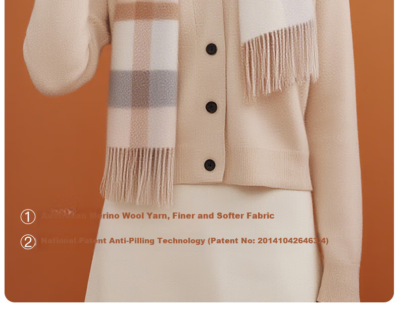 Hengyuanxiang Women's Winter Scarf, Pure Wool Plaid Shawl, Autumn And Winter Ladies' Neck Warmer, Mid-Autumn Festival Gift for Mom, Birthday Present in Gift Box 7