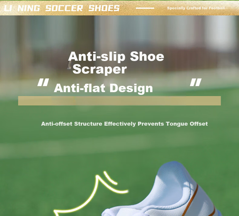 Li-Ning Soccer Shoes for Adults, Men's Cleats, Big Kids And Teenagers, Professional Competition Training Shoes, Non-Slip Breathable Studs, White, Size 44 11