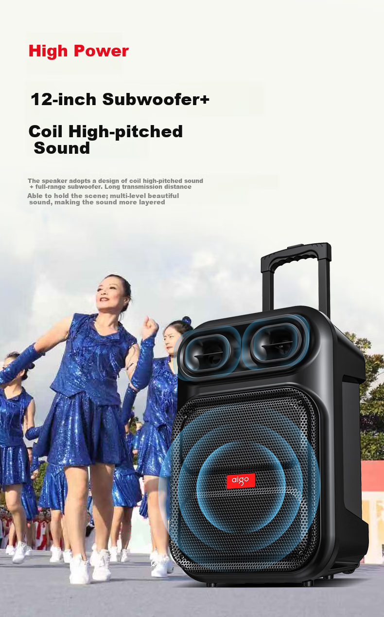 Aiguozhe S312 12-Inch Square Dance Speaker, Outdoor High-Volume Bluetooth Trolley Speaker, High-Power Portable Mobile Performance Karaoke Subwoofer, Street Vendor Stall Loudspeaker, Single Microphone 4