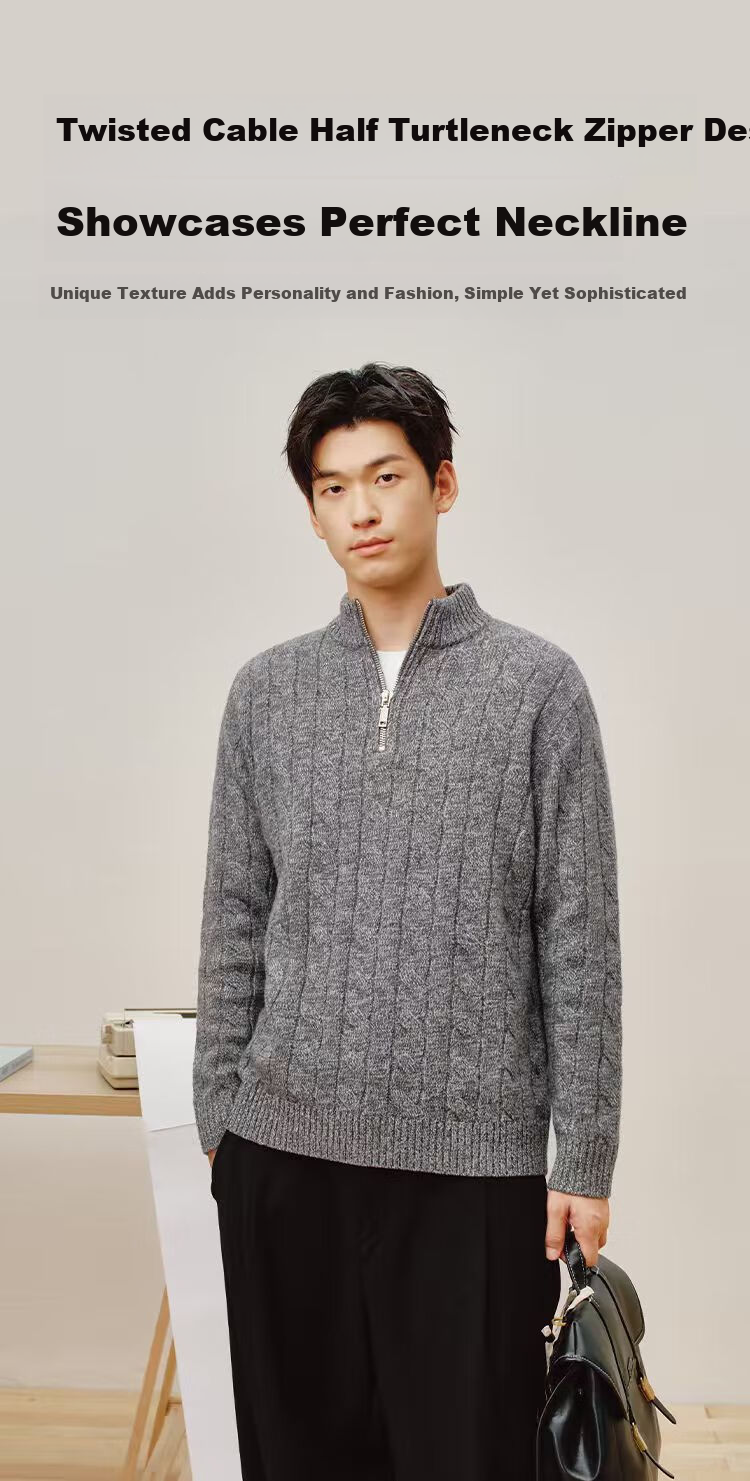 JD Jingzao Coarse Knit Sweater Men's Wool Pullover Winter Gray Crew Neck Cashmere Blend 3XL 5