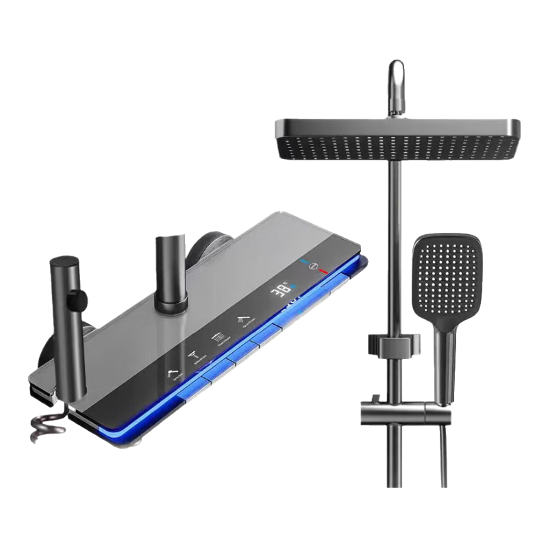 Platinum Pomelo Shower Set with Digital Display Ambient Light, Pressurized Showerhead Full Home Shower System, Piano Key Four-Function 8008