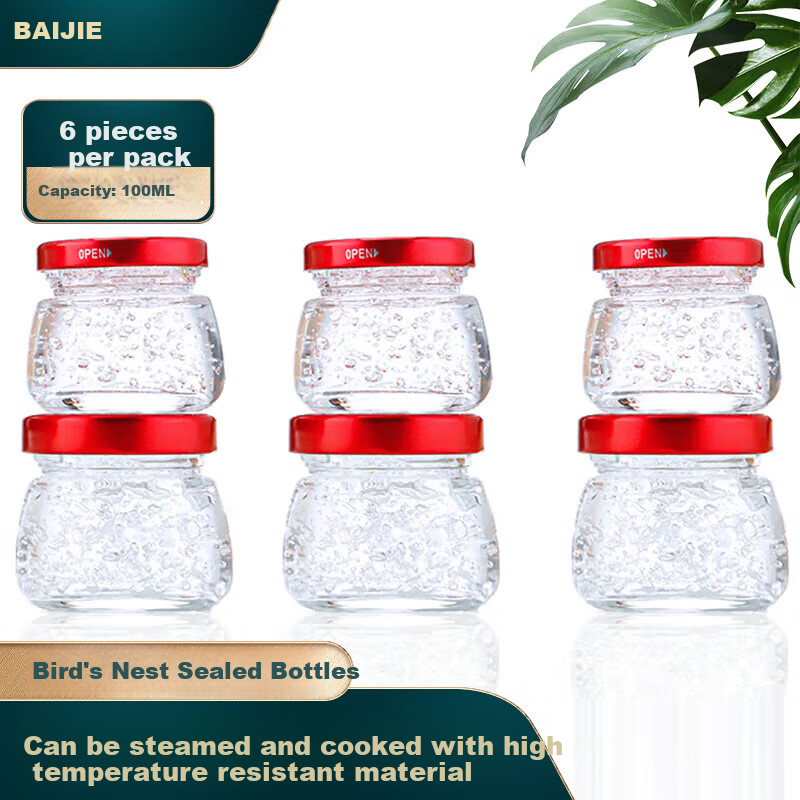 BJ Bird's Nest Individual Packaging Bottles, Heat-Resistant Sealed Glass Jars, Stew Cups for Steaming And Cooking Bird's Nest, Bird's Nest Cups, Set of 6, 100ml Each