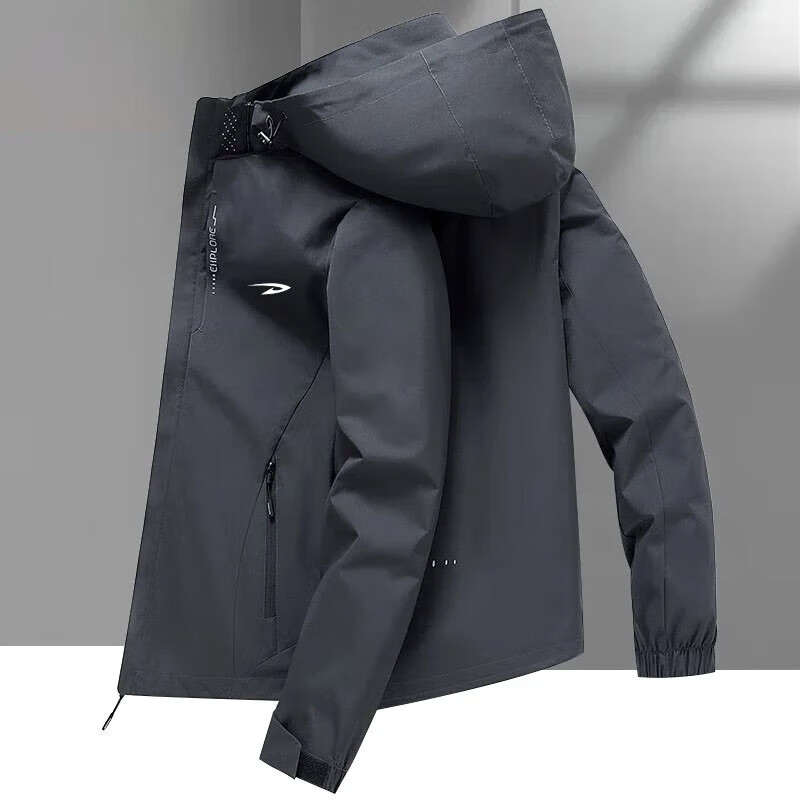DEERWAY Men's Windbreaker Jacket for Spring And Autumn, Outdoor Hooded Sportswear, Casual Loose-Fitting Menswear, Black, 3XL 5