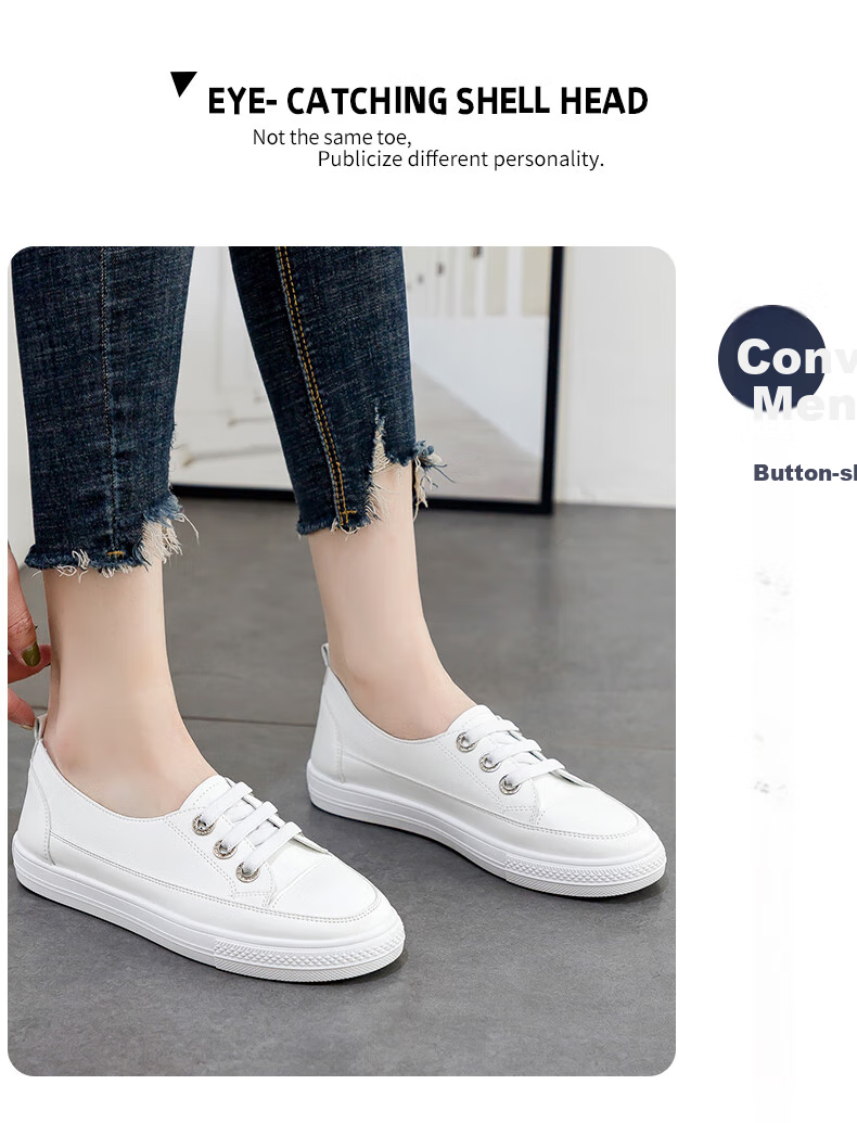 Huili Women's Shoes Spring And Summer White Sneakers Versatile Casual Flat Shoes Slip-On Breathable Soft-Soled Shoes White Size 36 3