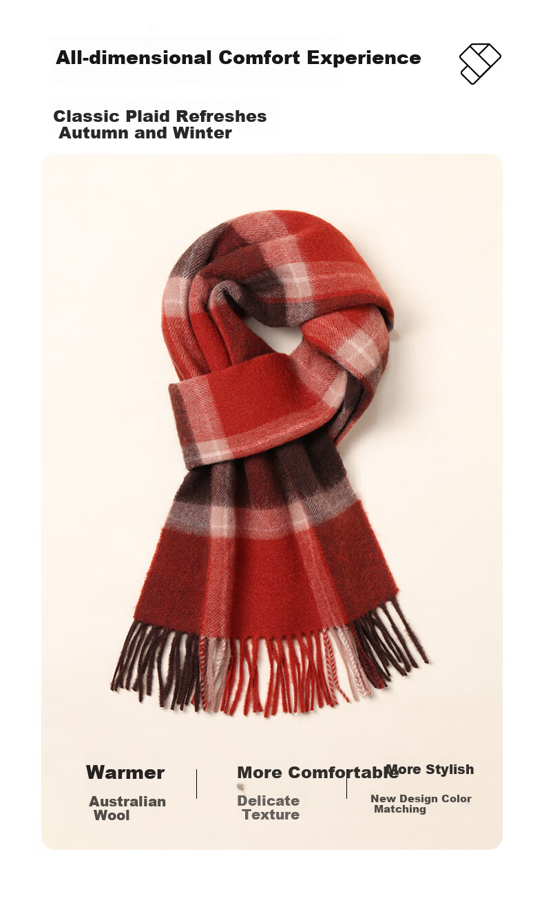 Hengyuanxiang Women's Winter Scarf, Pure Wool Plaid Shawl, Autumn And Winter Ladies' Neck Warmer, Mid-Autumn Festival Gift for Mom, Birthday Present in Gift Box 4