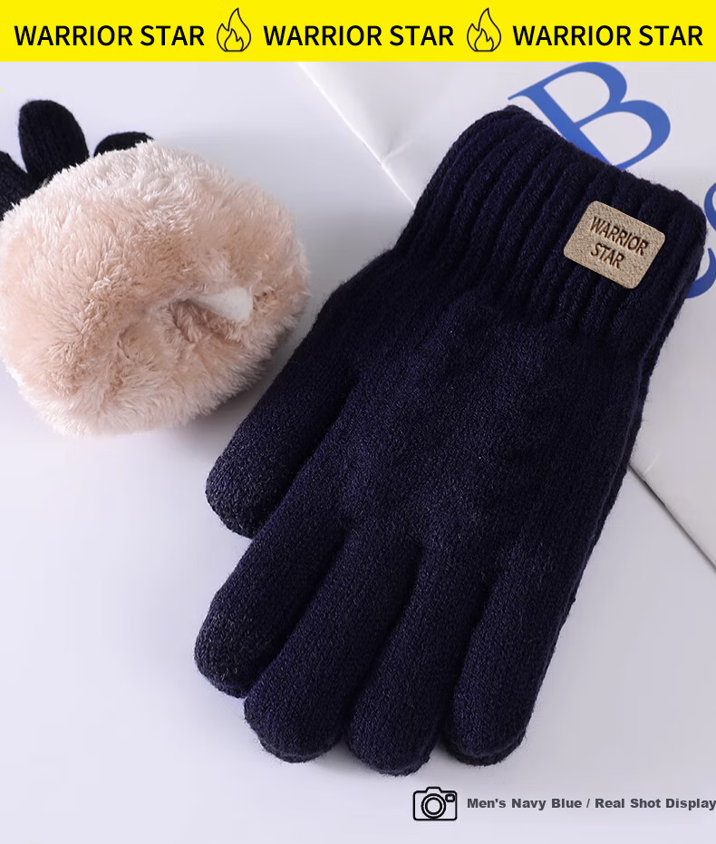 Huili Wool Gloves for Men And Women, Winter Thickened Fleece Warm Anti-Cold Touchscreen Outdoor Cycling Non-Slip Windproof Knitted Gloves 10