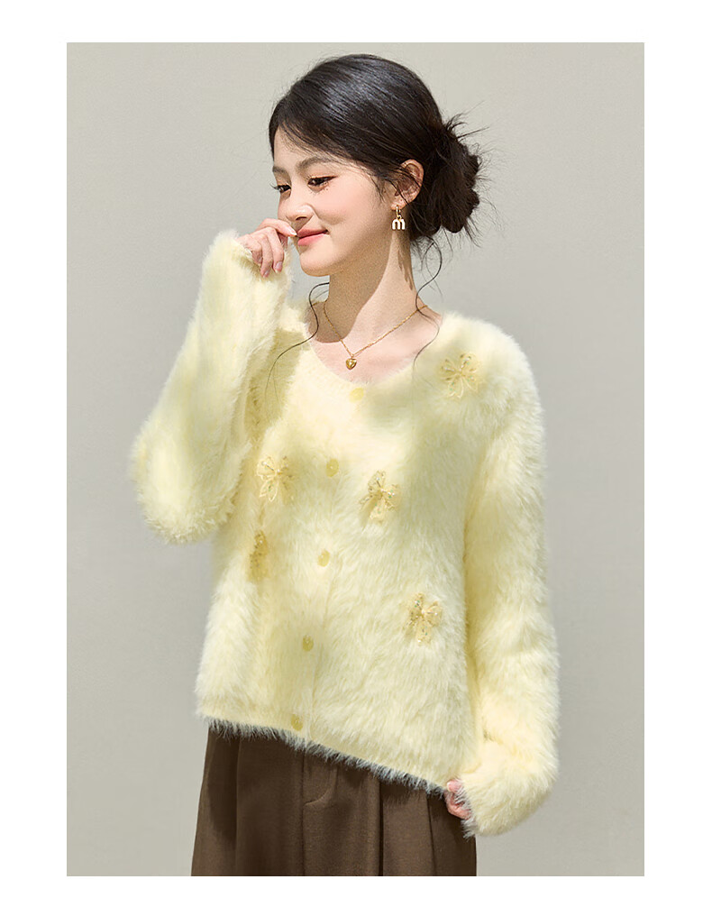 :CHOCOOLATE IT Bow Knit Sweater Women's Spring Autumn New Design Chanel Style Cardigan Pink One Size 8