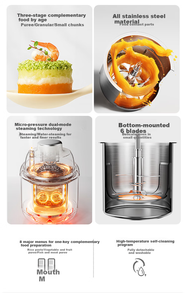 Bear Baby Food Processor, Steaming And Cooking All-In Rice Paste Maker, Multi-Functional Food Pot with 6 Blades, Double Blades, And Dual Cups 5