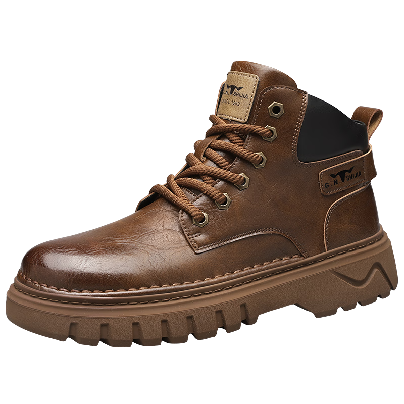 Bull Family Autumn Winter New Martin Boots Men's Outdoor Trendy Work Boots Versatile Retro Mid-High Lace-Up Boots for Men