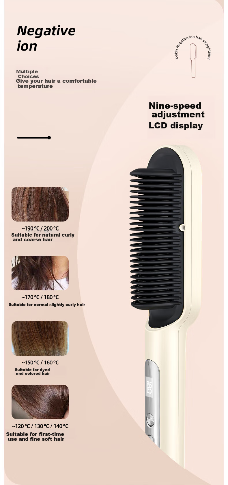 Jindao Ionic Straightening Brush, High Crown Volumizing Curling Iron, Anti-Frizz Flat Iron, Hair Styling Tool KD380K White Portable Travel Mid-Autumn Festival Gift Birthday Present 9
