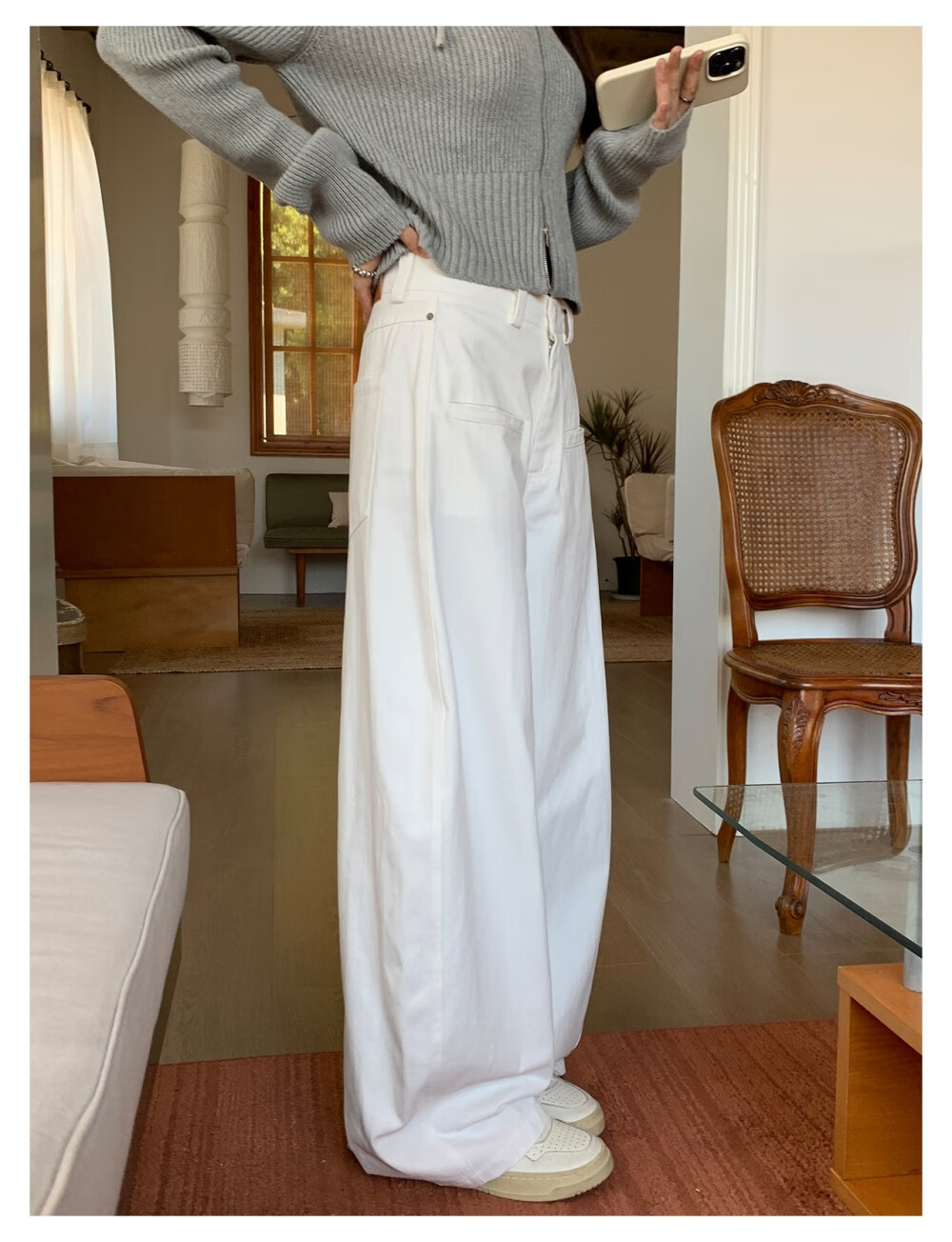 ICH MODE "Body Sculpting" Solid Color Loose Casual Pants 2026 New Versatile Curved Pants White M 16