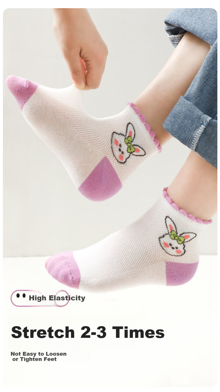 Bingxuemumian Children's Socks, Girls' Summer Mesh Cotton Socks, Thin Breathable Spring Mid to Big Kids Girls' Lace Cute Mid-Calf Socks 11