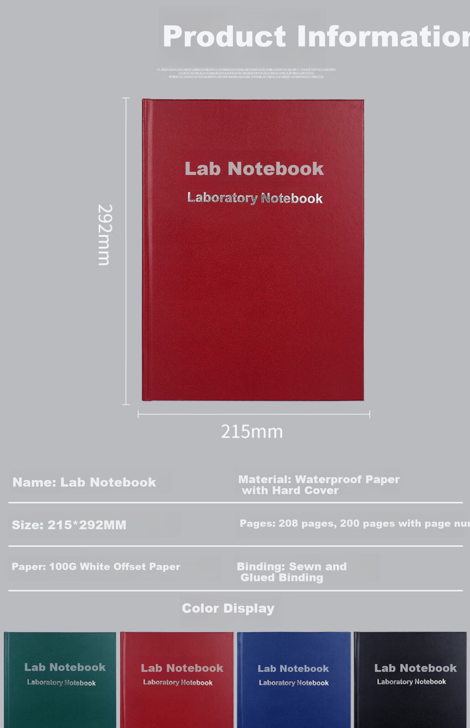 Geshan Thick Laboratory Notebook, Pack of 5, A4 Paper, for Scientific Research And Biology Experiments, Student Use, Laboratory Record Book, Compatible with A4 Landscape And Portrait orientations 5
