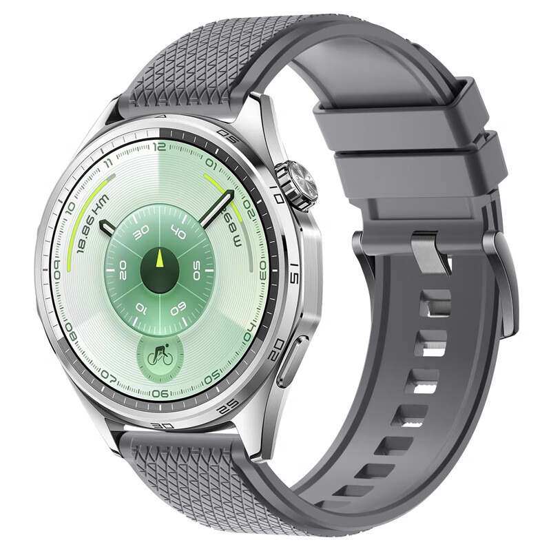 Weiqiantu Fluororubber Watch Strap for Huawei Watch GT6, Longines Style, Jiashield Series, 22mm Nebula Gray (Gunmetal Buckle)