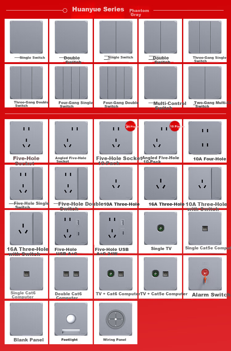 Schneider 16A Three-Hole High-Power Air Conditioner Socket with Switch, 86-Type Single Switch 16A Socket Panel, Huan Yue Mei Ying Gray 2