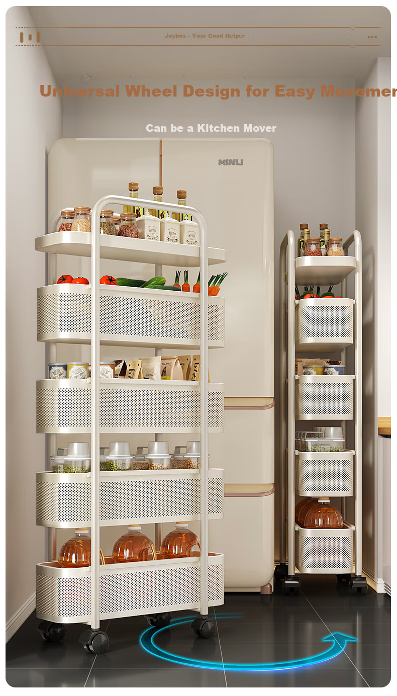 Jiabangshou Kitchen Gap Storage Rack, Refrigerator Side Pull-Out Cabinet, Bathroom Small Cart, Ultra-Narrow Sliding Basket, 17+3 5