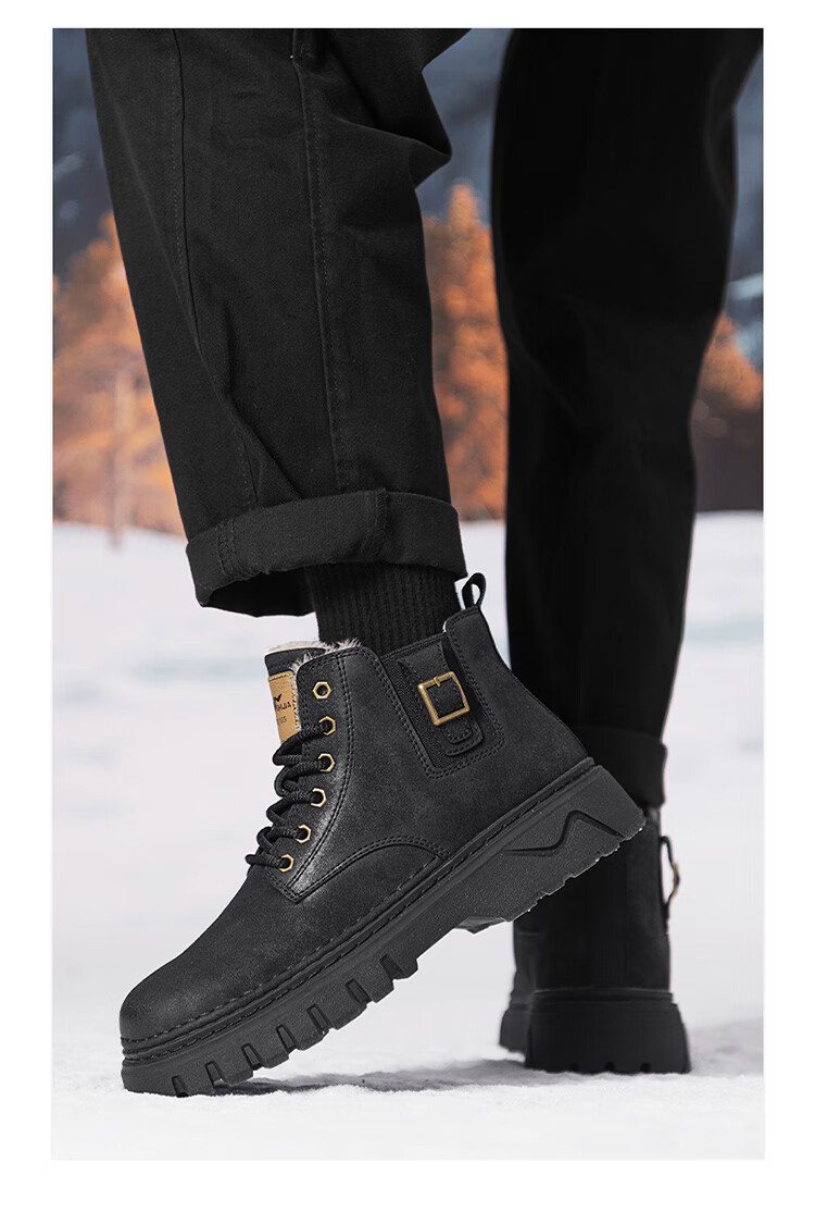 Bull Family Martin Boots Men 2026 Winter New Versatile Yellow Boots Fleece Lined Warm Snow Boots Men's Outdoor Hiking Shoes 42