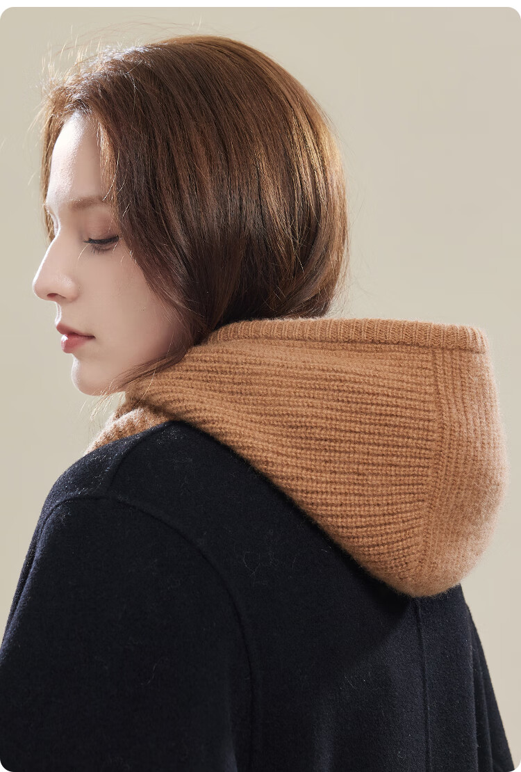 JIUMU Cashmere Warm Knit Hat for Women, Autumn And Winter Balaklava Wool Knitted Hat, Cold-Proof Hooded Neck Warmer All-I 15