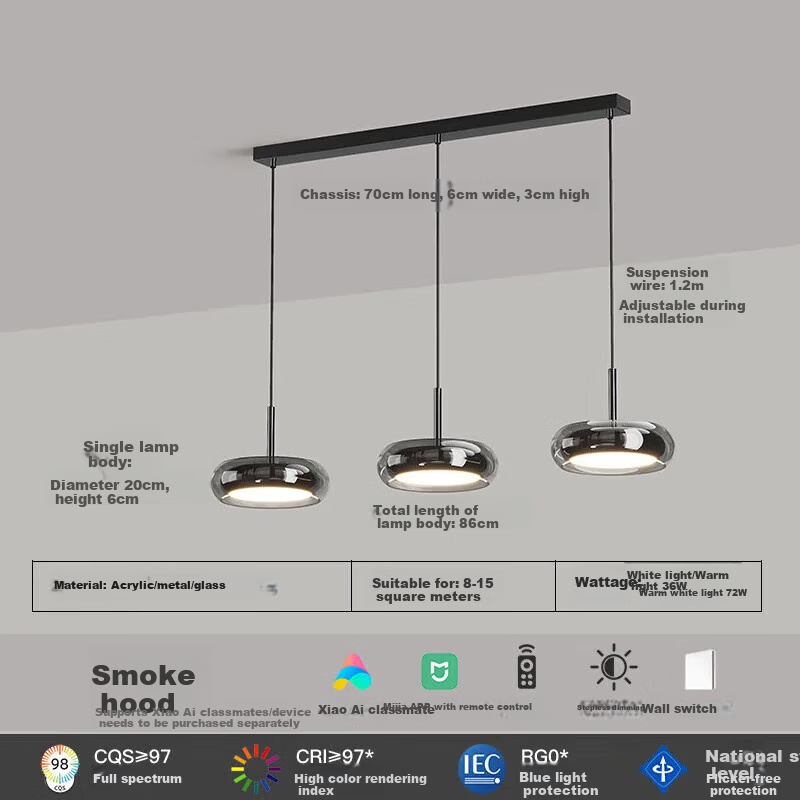 Dengling Hotel Homestay Eye-Protection Dining Room Pendant Light, Trendy Luxury Smart Lighting Fixture, 3-Head Glass Lamp, Guowang Lake