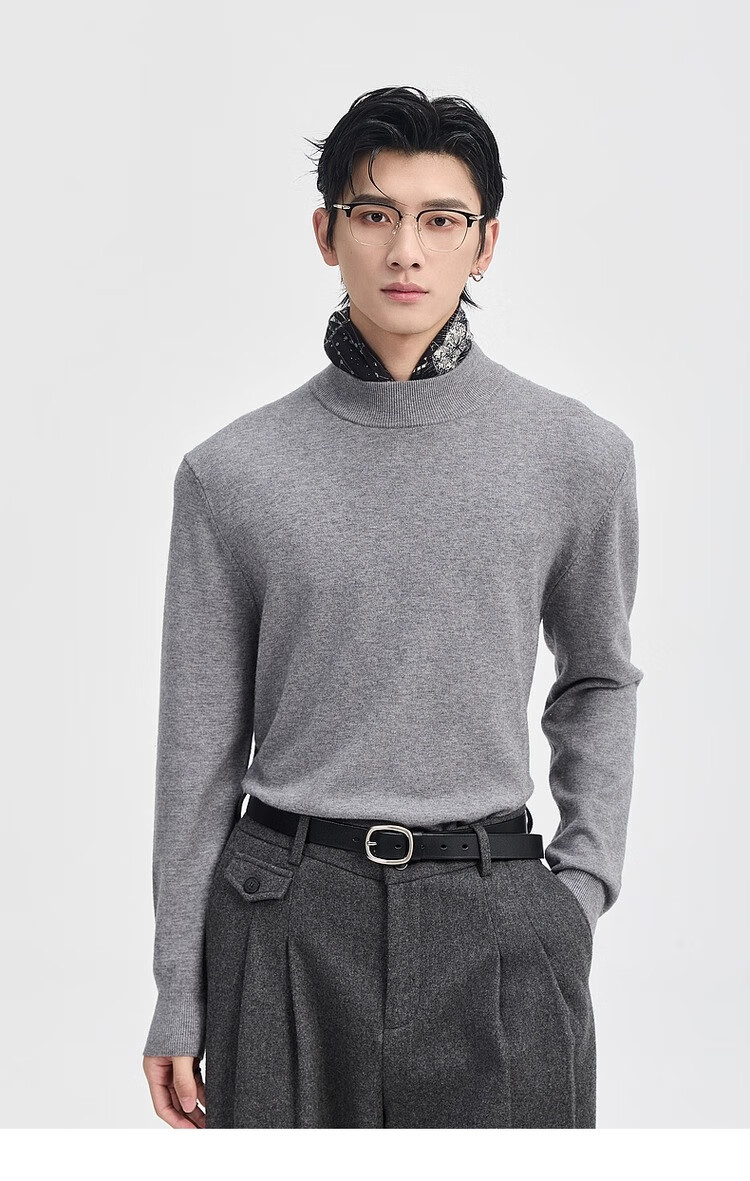 Earl Zuoer [Lycra Tencel Wool] Early Winter 25 Crew Neck Pullover Knit Base Shirt Men's Solid Loose Sweater 20