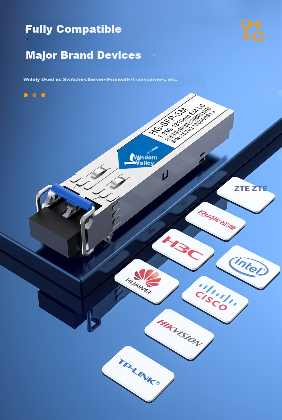 Huigu Gigabit Optical Module, Single-Mode Dual-Fiber 1.25G SFP Fiber Optic Module, LC Interface, Transmission up to 20km, HG-SFP 5