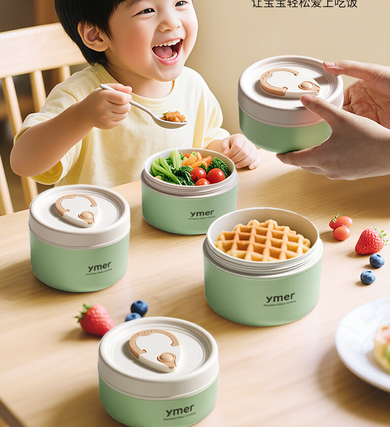 Ymer Insulated Lunch Box Microwaveable Ceramic Set Green 2-Pack (One Large, One Small) 27