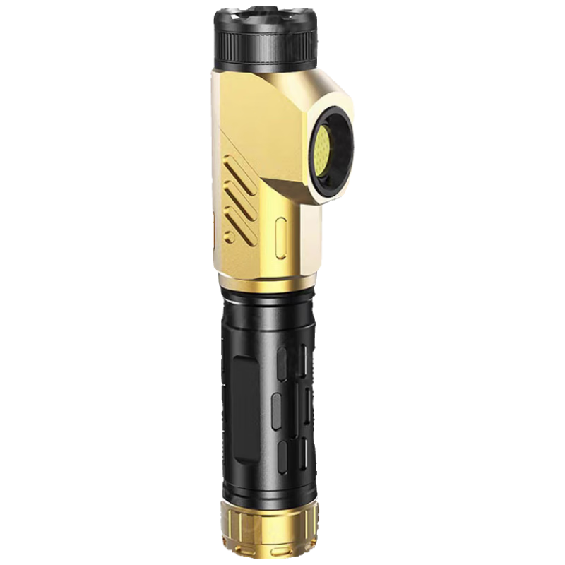 Zhaoshen L-Shaped Dual-Head Multifunctional High-Brightness Flashlight with Long Battery Life, Dual Light Sources, Portable Outdoor Patrol Torch, Magnetic Base Rechargeable Emergency Light - Golden Bl